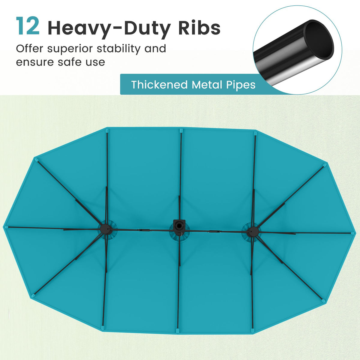 15 Feet Double-Sided Twin Patio Umbrella with Crank and Base Coffee in Outdoor Market-Turquoise view 8