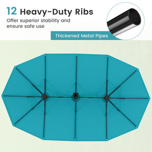 15 Feet Double-Sided Twin Patio Umbrella with Crank and Base Coffee in Outdoor Market-Turquoise view 8