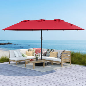 15 Feet Double-Sided Twin Patio Umbrella with Crank and Base Coffee in Outdoor Market-Wine view 3