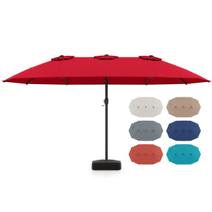 15 Feet Double-Sided Twin Patio Umbrella with Crank and Base Coffee in Outdoor Market-Wine view 4