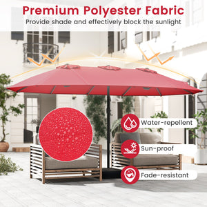 15 Feet Double-Sided Twin Patio Umbrella with Crank and Base Coffee in Outdoor Market-Wine view 6