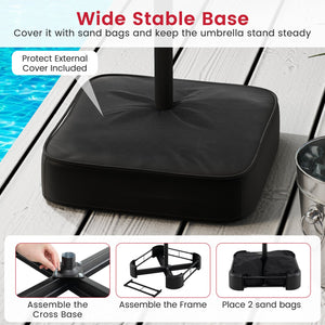 15 Feet Double-Sided Twin Patio Umbrella with Crank and Base Coffee in Outdoor Market-Wine view 7