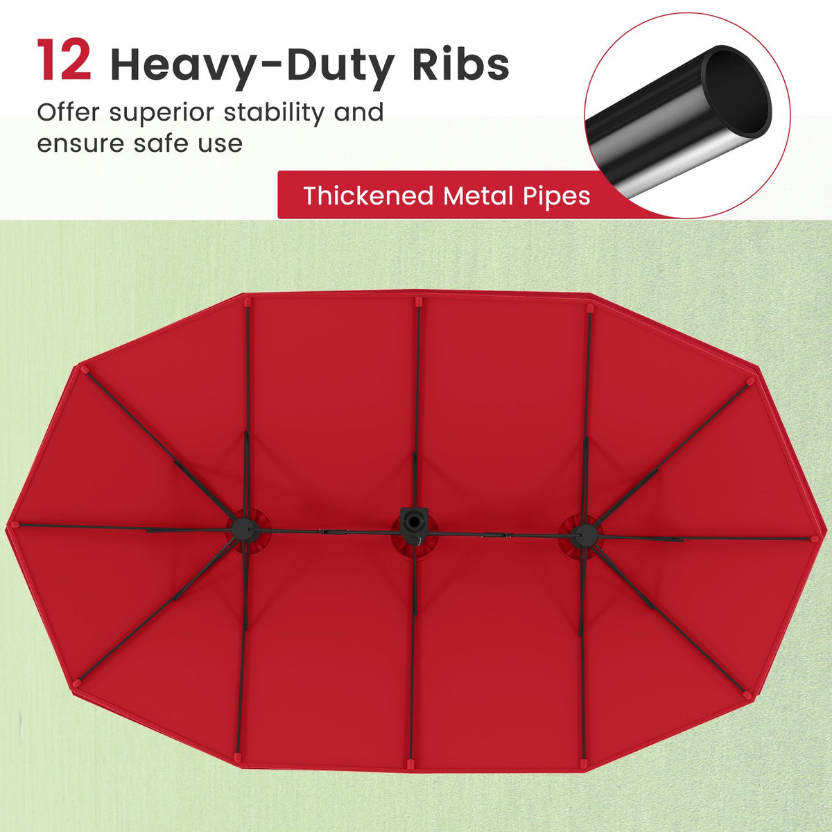 15 Feet Double-Sided Twin Patio Umbrella with Crank and Base Coffee in Outdoor Market-Wine view 8