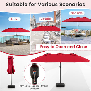 15 Feet Double-Sided Twin Patio Umbrella with Crank and Base Coffee in Outdoor Market-Wine view 9