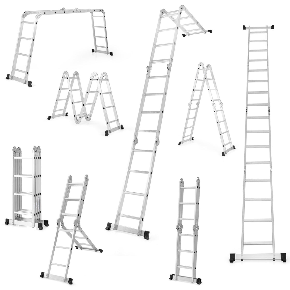 15 Feet Folding Aluminum Ladder with Safe Locking Hinge view 4