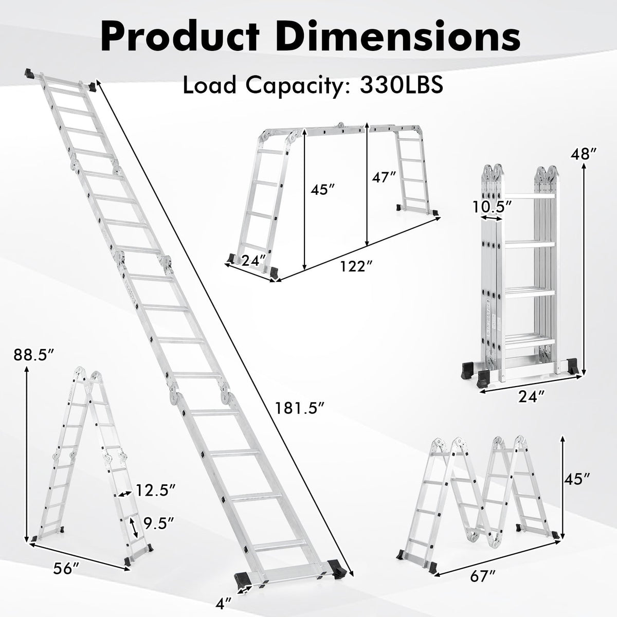 15 Feet Folding Aluminum Ladder with Safe Locking Hinge view 5