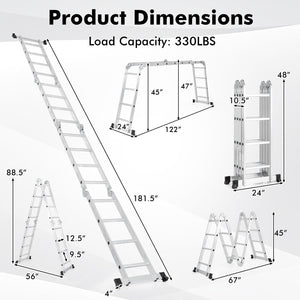 15 Feet Folding Aluminum Ladder with Safe Locking Hinge view 5