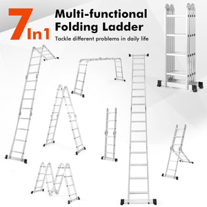 15 Feet Folding Aluminum Ladder with Safe Locking Hinge view 7