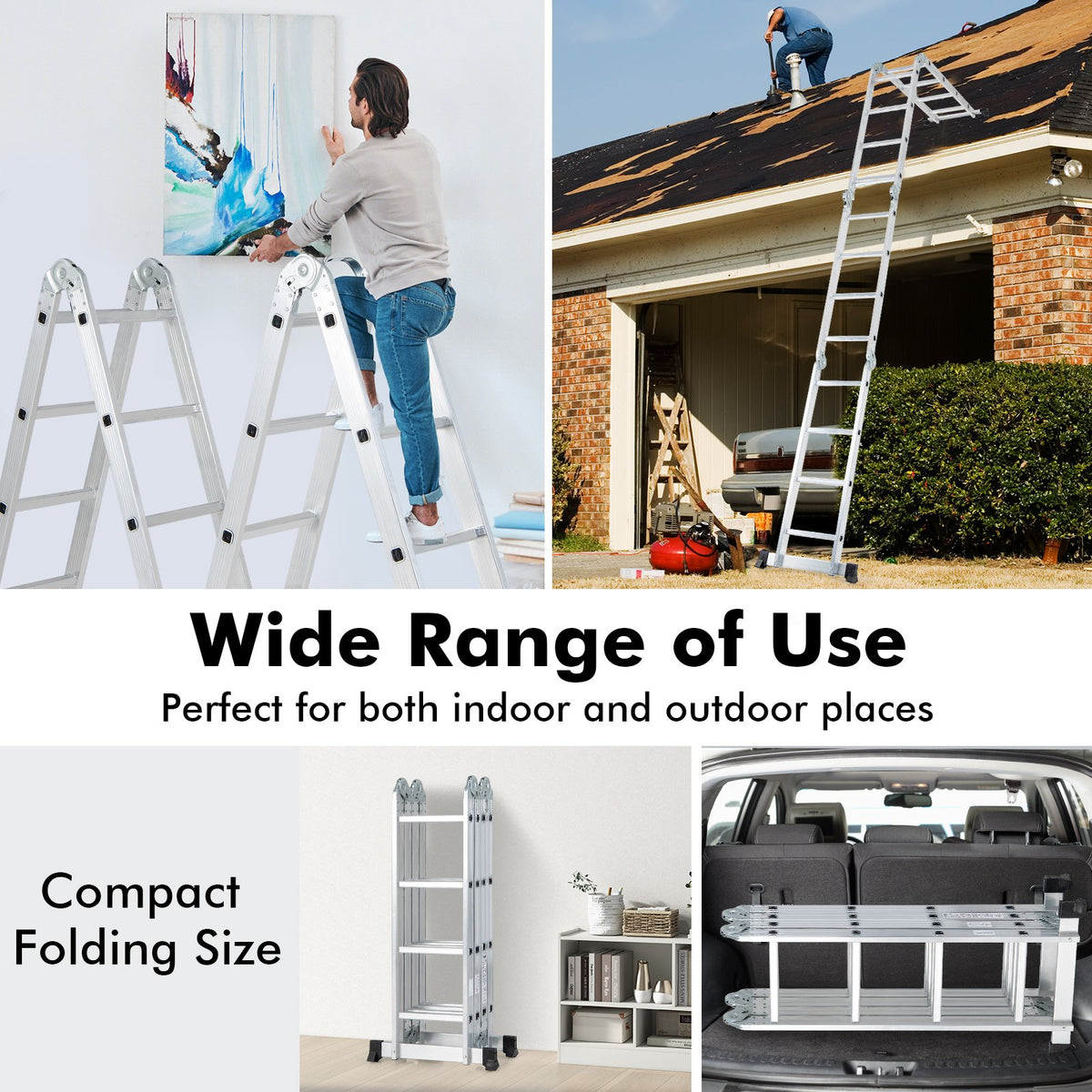 15 Feet Folding Aluminum Ladder with Safe Locking Hinge view 9