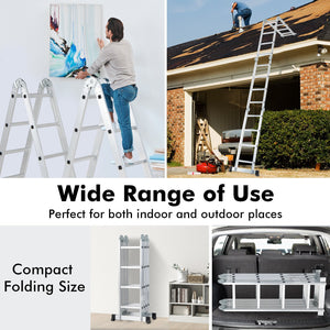 15 Feet Folding Aluminum Ladder with Safe Locking Hinge view 9