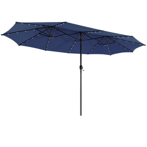 15 Feet Twin Patio Umbrella with 48 Solar LED Lights-Navy view 4
