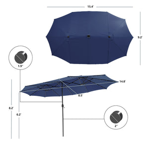 15 Feet Twin Patio Umbrella with 48 Solar LED Lights-Navy view 5
