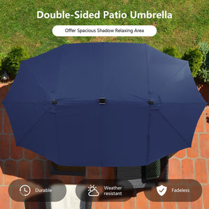 15 Feet Twin Patio Umbrella with 48 Solar LED Lights-Navy view 6