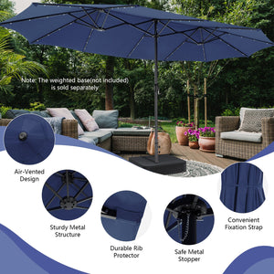 15 Feet Twin Patio Umbrella with 48 Solar LED Lights-Navy view 8