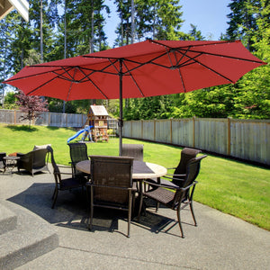 15 Feet Twin Patio Umbrella with 48 Solar LED Lights-Wine view 2