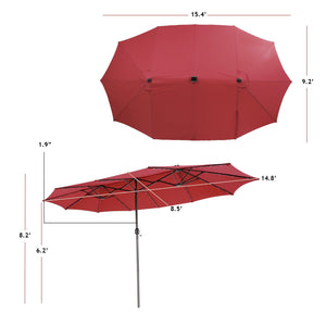 15 Feet Twin Patio Umbrella with 48 Solar LED Lights-Wine view 5