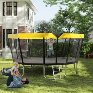 15 FT Outdoor Trampoline ASTM Compliant Recreational Trampoline with Non-Slip Ladder-Yellow view 2