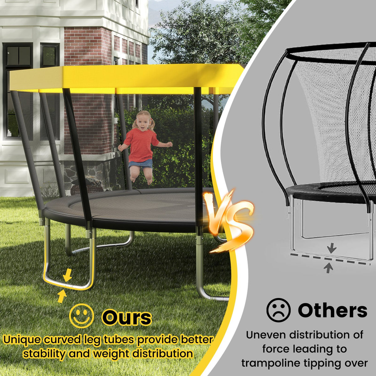 15 FT Outdoor Trampoline ASTM Compliant Recreational Trampoline with Non-Slip Ladder-Yellow view 5