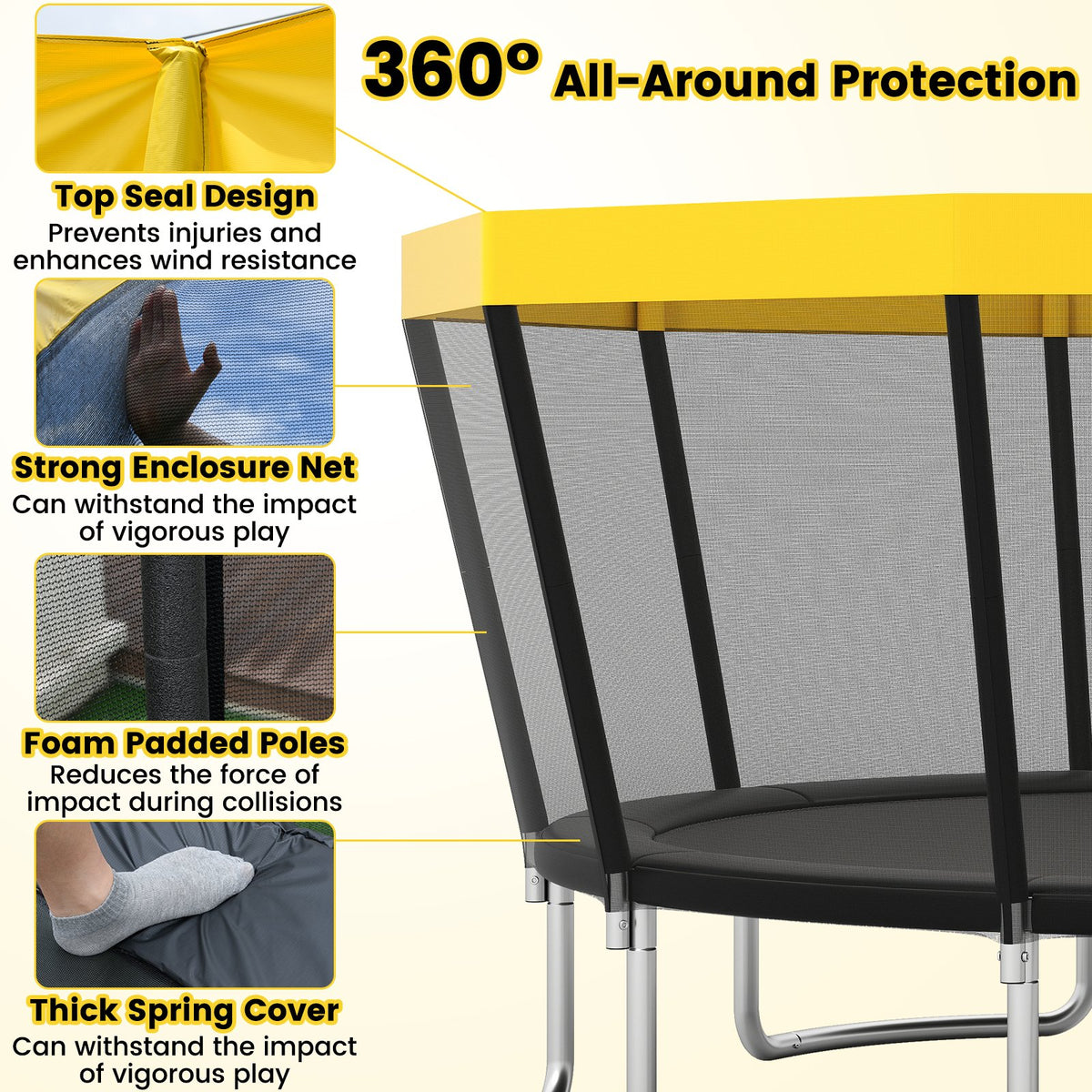 15 FT Outdoor Trampoline ASTM Compliant Recreational Trampoline with Non-Slip Ladder-Yellow view 9