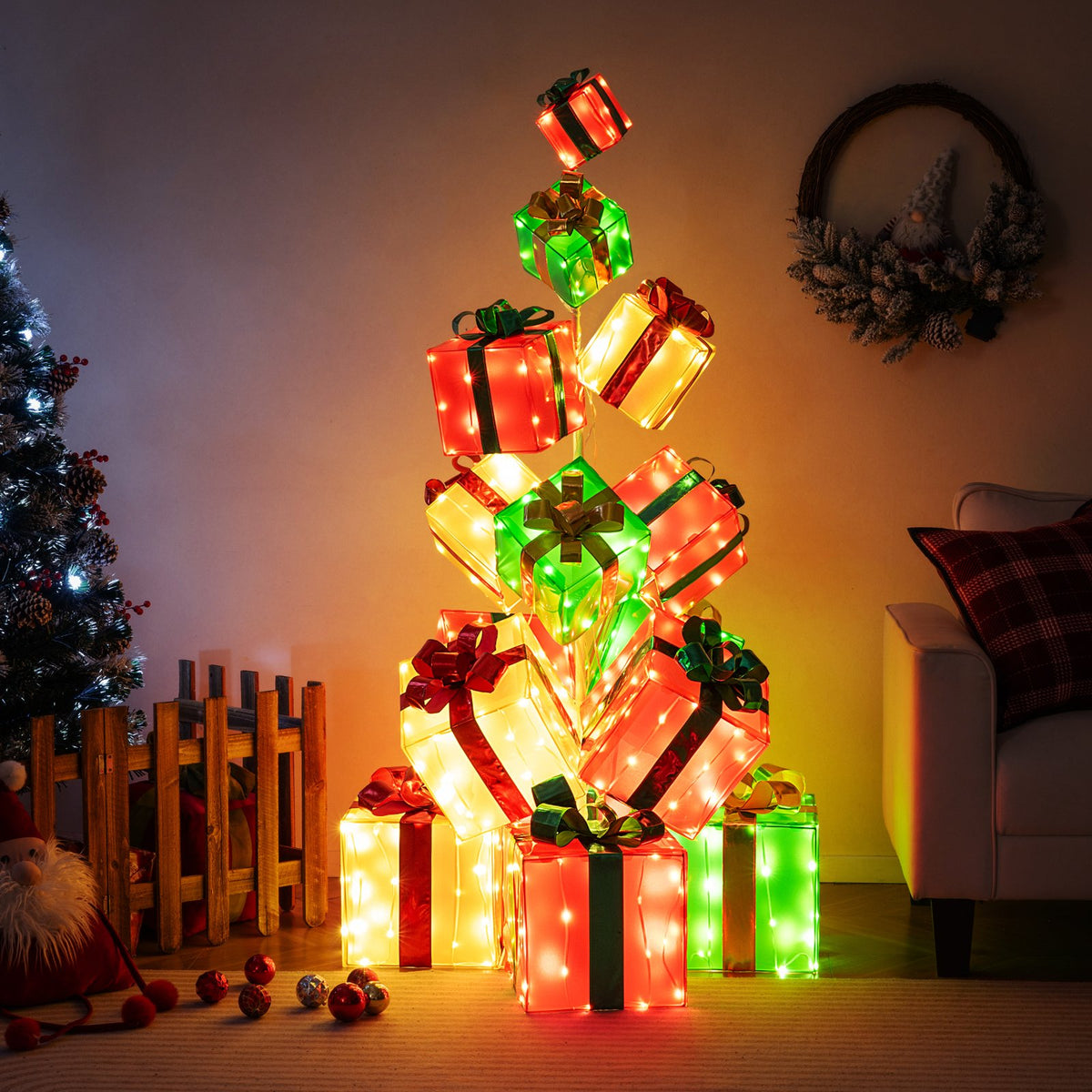 15 PCS Lighted Christmas Boxes with Bowknot and 483 LED Light Bulbs for Indoor Outdoor view 2