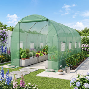 15 x 7 x 7 ft Walk-in Tunnel Greenhouse for Outdoors-Green view 3