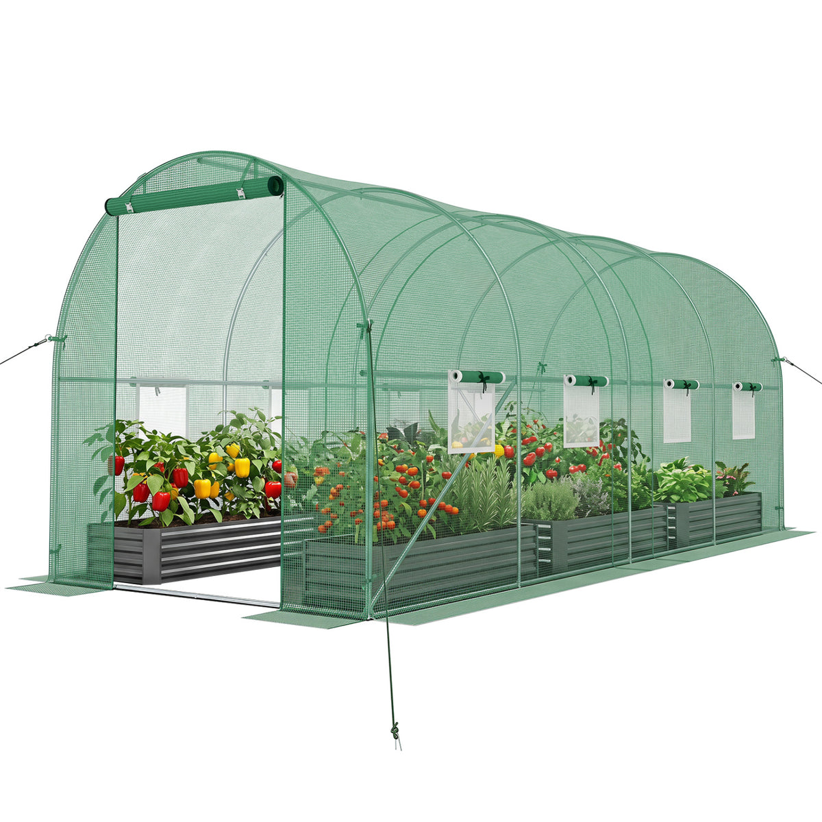 15 x 7 x 7 ft Walk-in Tunnel Greenhouse for Outdoors-Green view 4