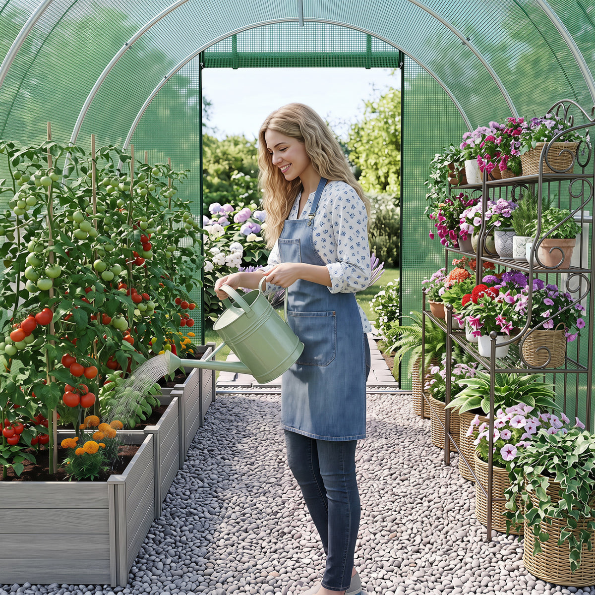 15 x 7 x 7 ft Walk-in Tunnel Greenhouse for Outdoors-Green view 6