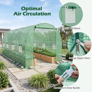 15 x 7 x 7 ft Walk-in Tunnel Greenhouse for Outdoors-Green view 9