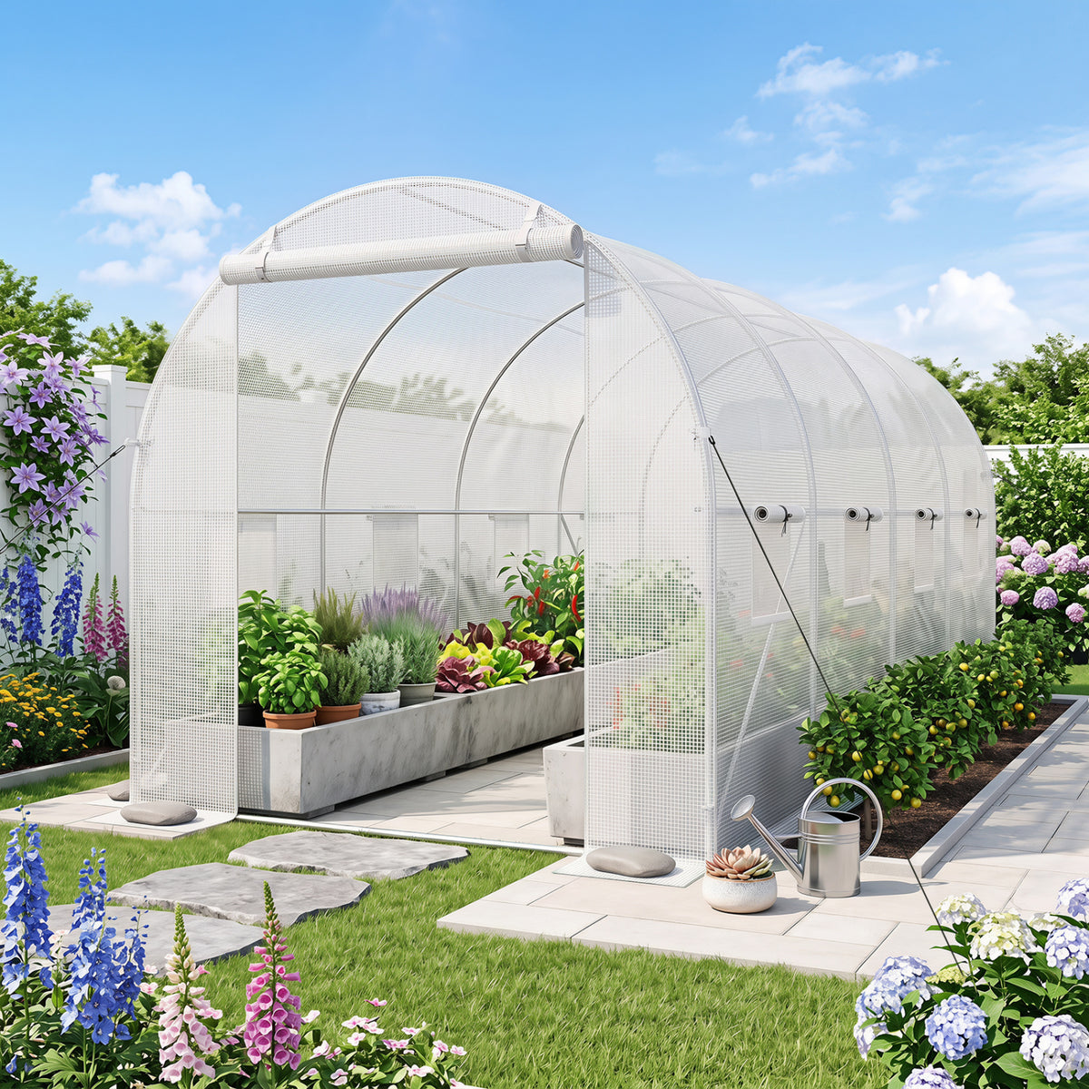 15 x 7 x 7 ft Walk-in Tunnel Greenhouse for Outdoors-White view 3