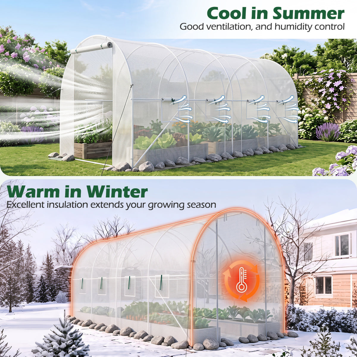 15 x 7 x 7 ft Walk-in Tunnel Greenhouse for Outdoors-White view 7