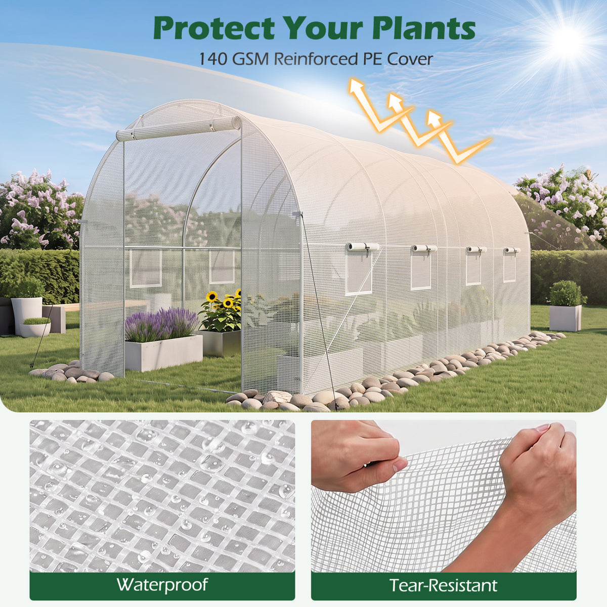 15 x 7 x 7 ft Walk-in Tunnel Greenhouse for Outdoors-White view 8