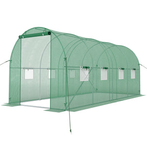 15 x 7 x 7 ft Walk-in Tunnel Greenhouse with Watering System-Green