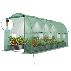 15 x 7 x 7 ft Walk-in Tunnel Greenhouse with Watering System-Green view 4
