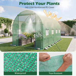 15 x 7 x 7 ft Walk-in Tunnel Greenhouse with Watering System-Green view 7