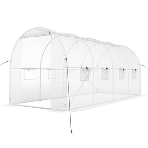 15 x 7 x 7 ft Walk-in Tunnel Greenhouse with Watering System-White