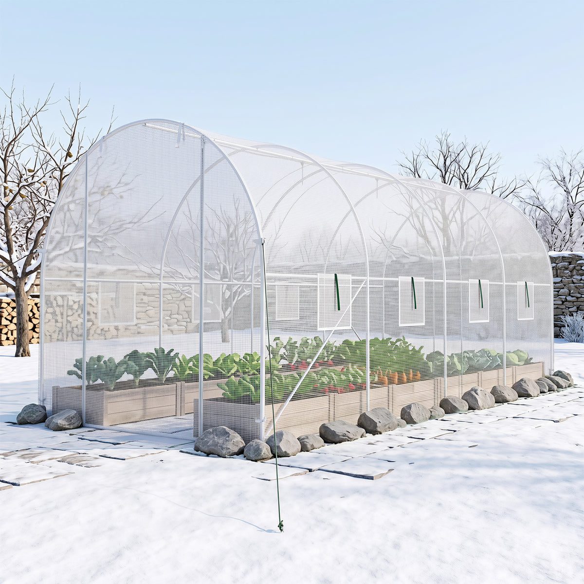 15 x 7 x 7 ft Walk-in Tunnel Greenhouse with Watering System-White view 3