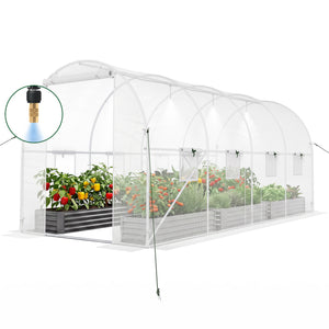 15 x 7 x 7 ft Walk-in Tunnel Greenhouse with Watering System-White view 4