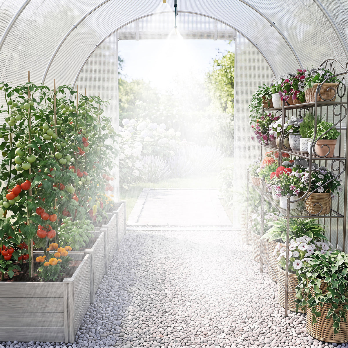15 x 7 x 7 ft Walk-in Tunnel Greenhouse with Watering System-White view 6
