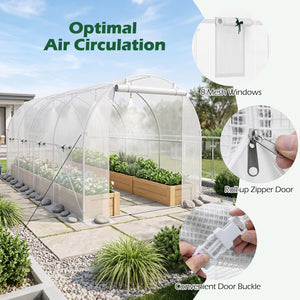 15 x 7 x 7 ft Walk-in Tunnel Greenhouse with Watering System-White view 9