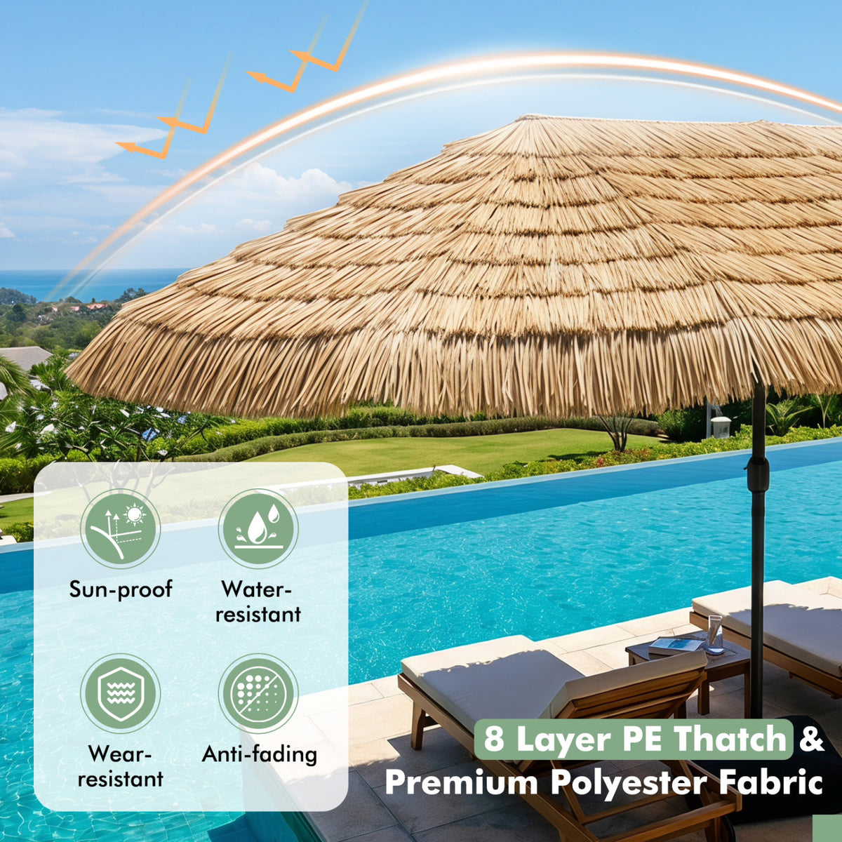 15 x 9 FT Solar Double-Sided Patio Umbrella Base Included for Garden Bar-Brown view 7