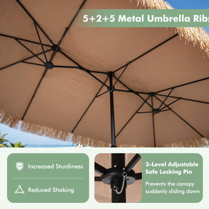 15 x 9 FT Solar Double-Sided Patio Umbrella Base Included for Garden Bar-Brown view 8