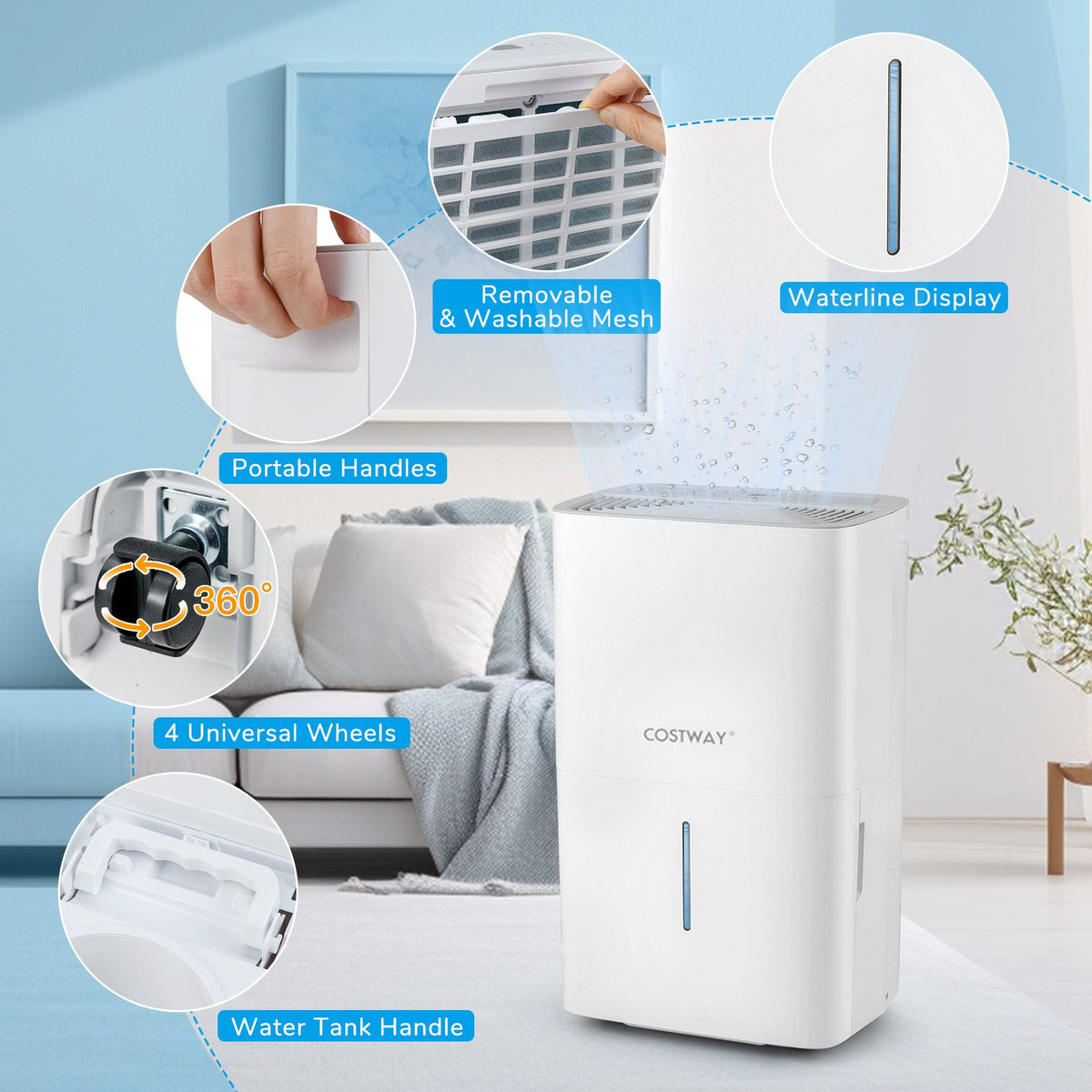 150 Pints Dehumidifier with 24H Timer and LED Display-White view 9