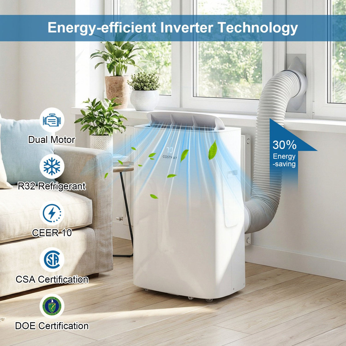 15000 BTU Inverter Portable Air Conditioner Smart Wifi Enabled Cooling and Heating Unit-White view 9