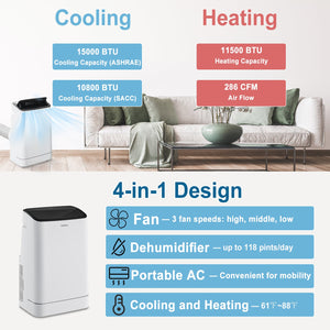 15000 BTU Portable Air Conditioner with APP Control and Heat view 7