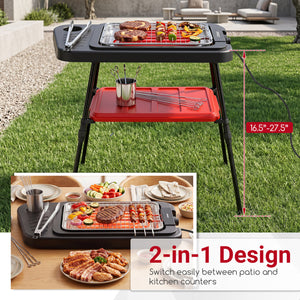 1500W 2-in-1 Electric Grill with Detachable Stand and Dual Plates for Balcony-Red view 4