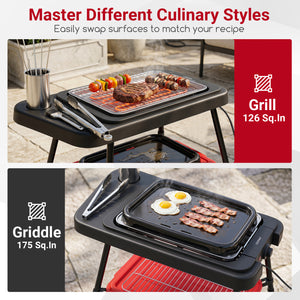 1500W 2-in-1 Electric Grill with Detachable Stand and Dual Plates for Balcony-Red view 5