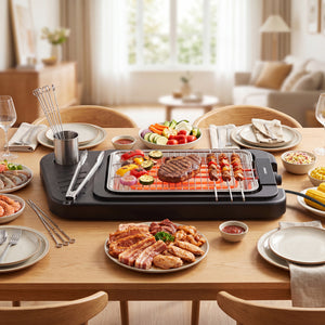 1500W 2-in-1 Electric Grill with Detachable Stand and Dual Plates for Balcony-Red view 6