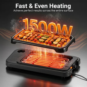 1500W 2-in-1 Electric Grill with Detachable Stand and Dual Plates for Balcony-Red view 7
