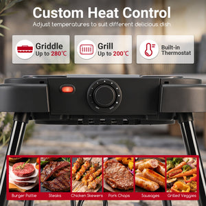 1500W 2-in-1 Electric Grill with Detachable Stand and Dual Plates for Balcony-Red view 8