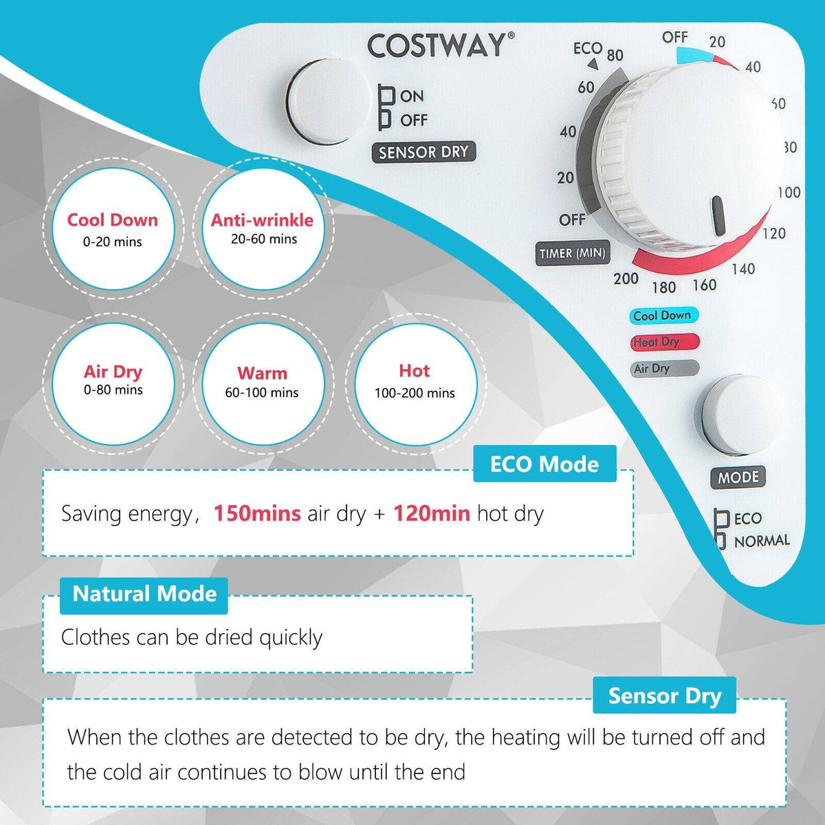 1500W Compact Laundry Dryer with Touch Panel-White view 8